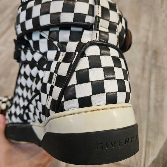 Givenchy Tyson High Top Sneakers Womens Size 37 US 6.5 Checkered Leather Bold - Picture 13 of 16